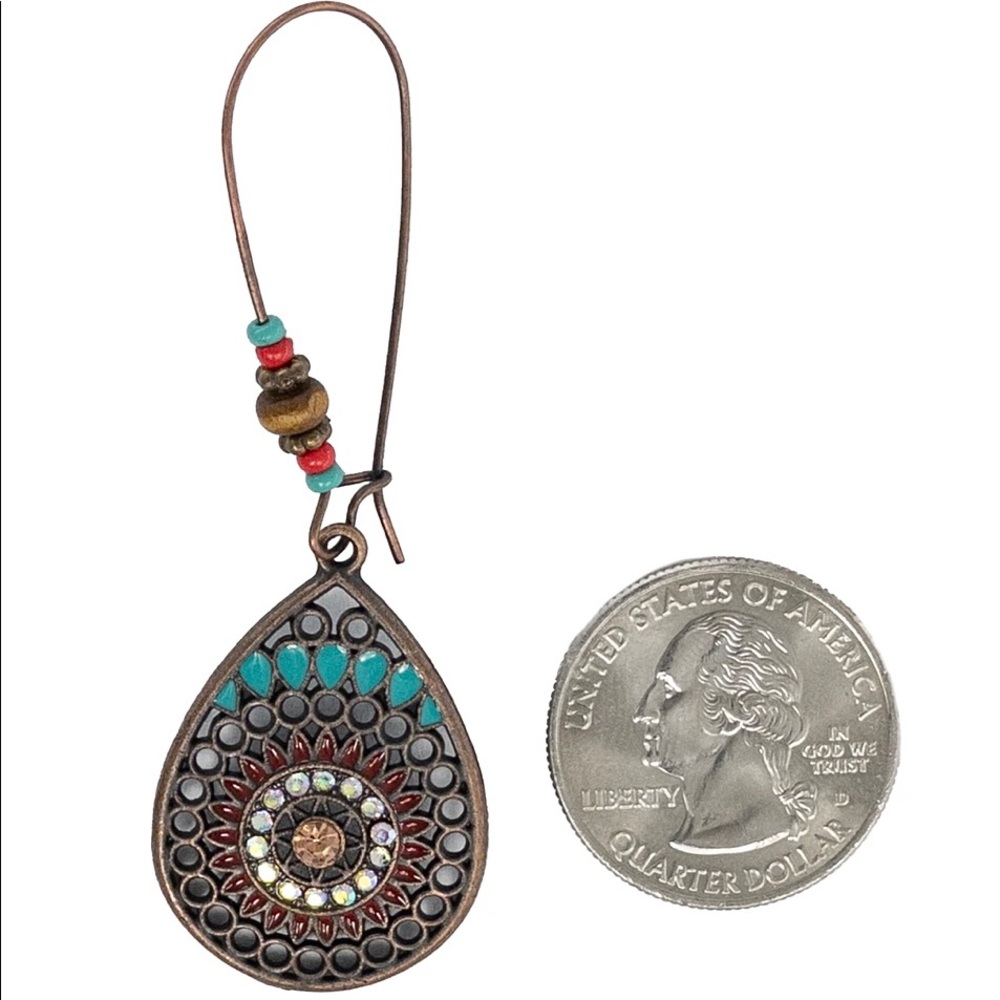 EARRINGS BOHO QUIRKY LOOP Gypsy hippie antique tear drop Large open loop Drop - Picture 3 of 9